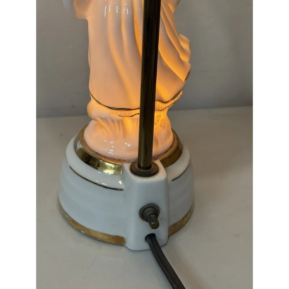 Vintage Porcelain Lady Nightlight Table Lamp Retro Boudoir Light Gold Trim